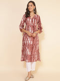 Janasya Light Brown Cotton Tie-dye Printed Casual Kurta
