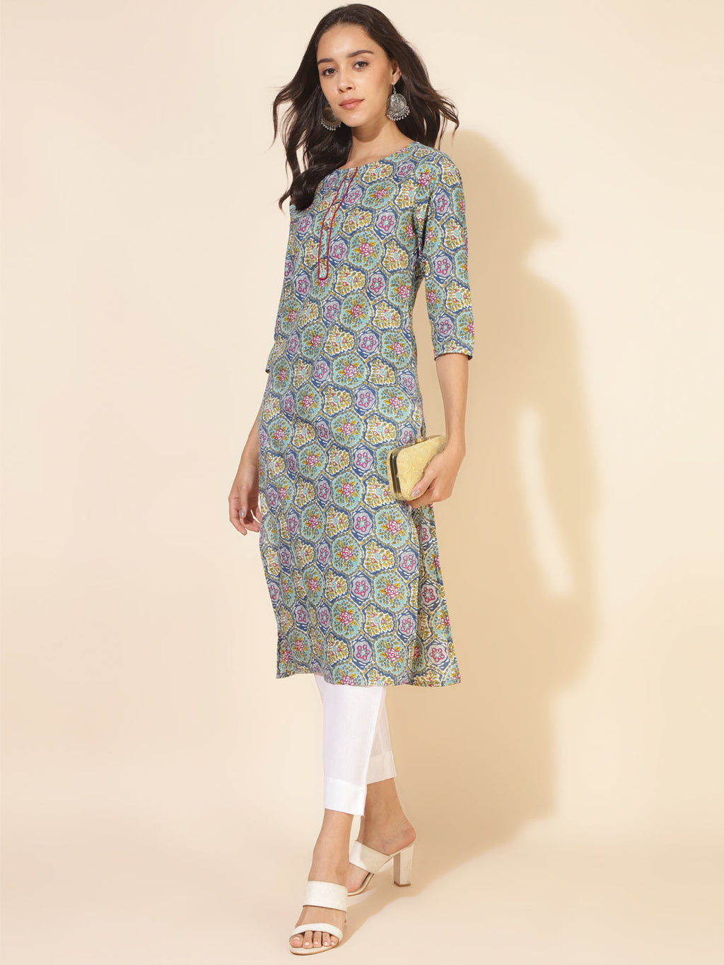 Janasya Multicolor Cotton Printed Casual Kurta