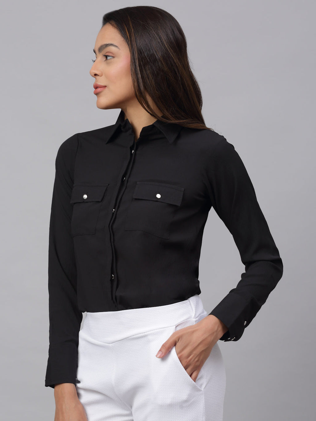 Jainish Women's Black Solid Shirt - Black