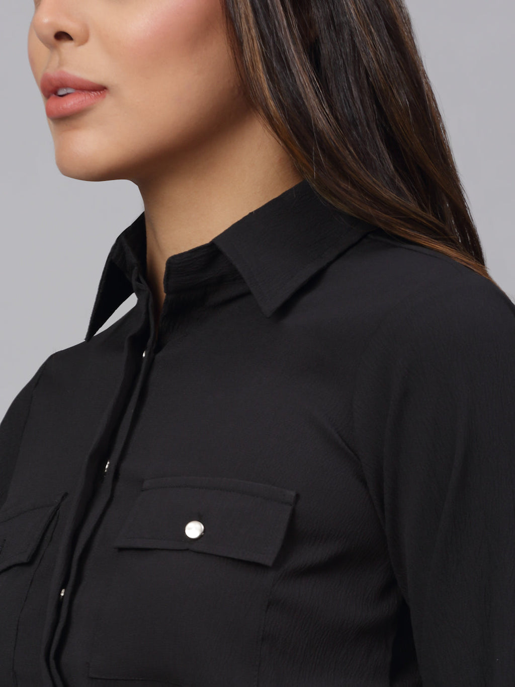 Jainish Women's Black Solid Shirt - Black
