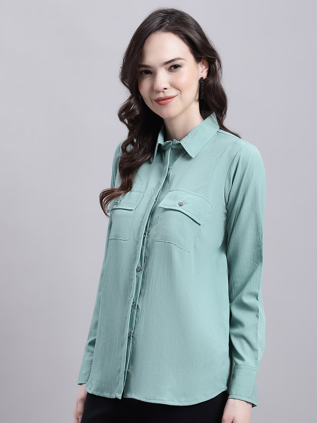 Jainish Women's Green Solid Shirt