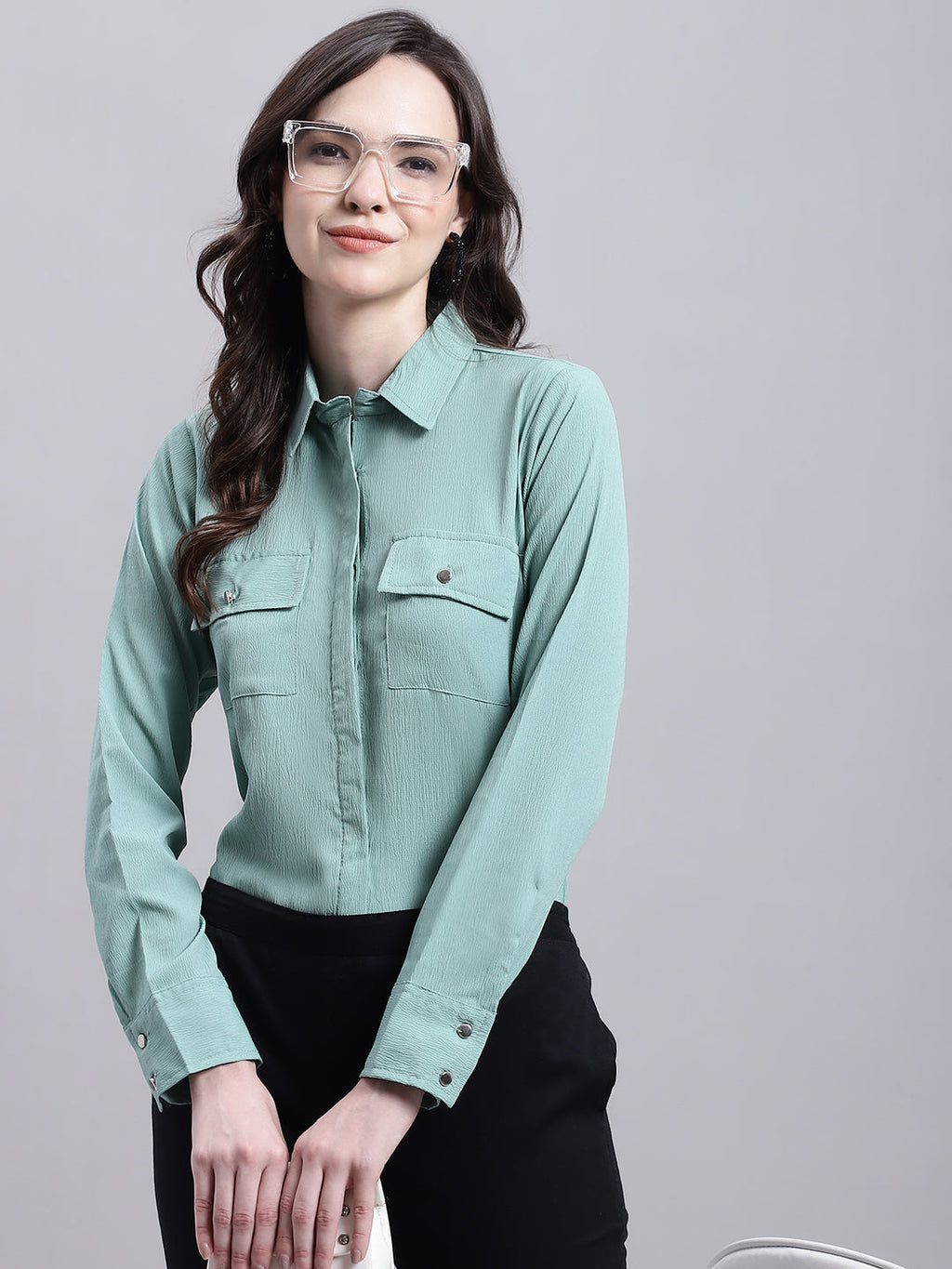 Jainish Women's Green Solid Shirt