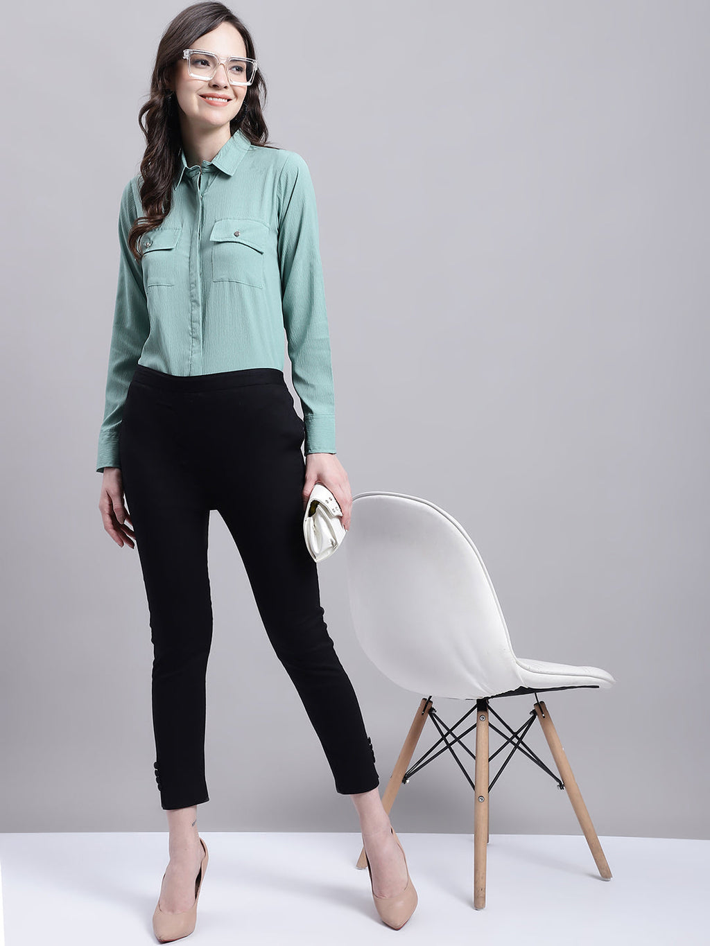 Jainish Women's Green Solid Shirt