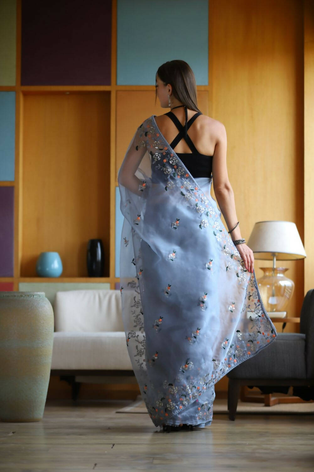 Vamsee Blue Organza Saree