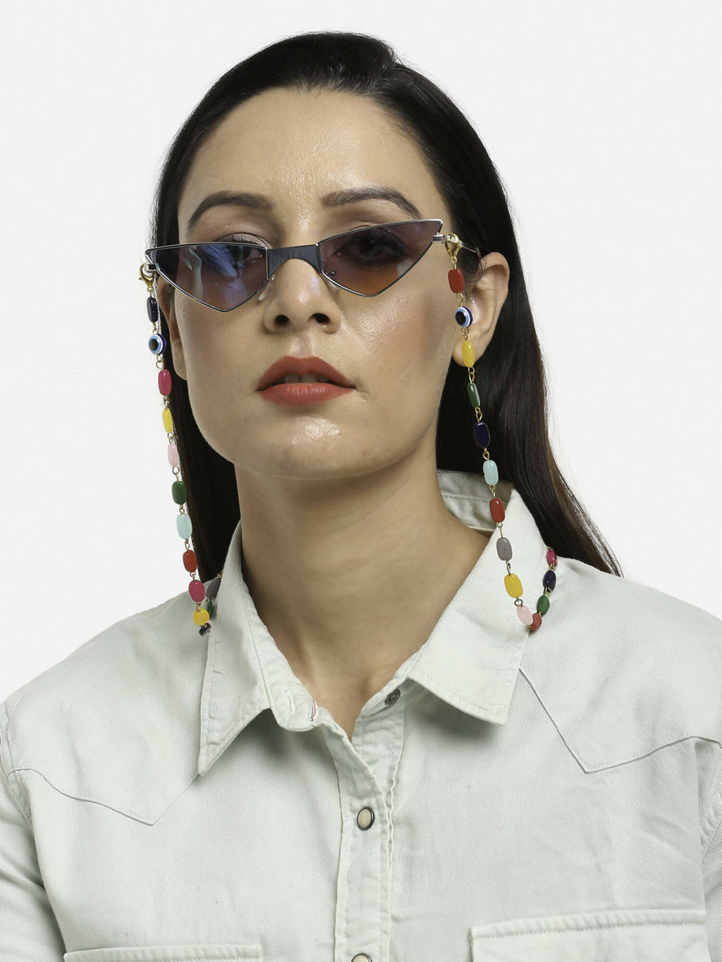 Multicolored Beaded Evil Eye Mask Chain - Ruby Raang