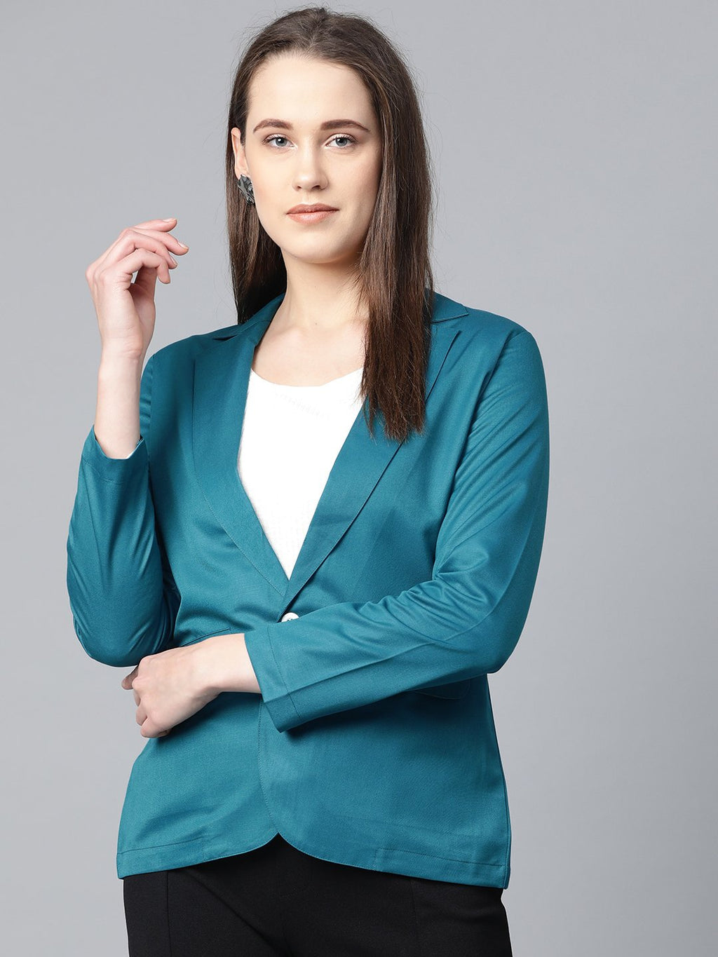 Jompers Women Teal Blue Solid Single-Breasted Smart Casual Blazer