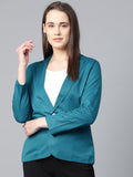 Jompers Women Teal Blue Solid Single-Breasted Smart Casual Blazer