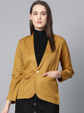 Jompers Women Mustard Solid Single-Breasted Smart Casual Blazer