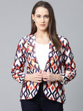 Jompers Women Multi-Coloured Satin Finish Printed Single-Breasted Blazer
