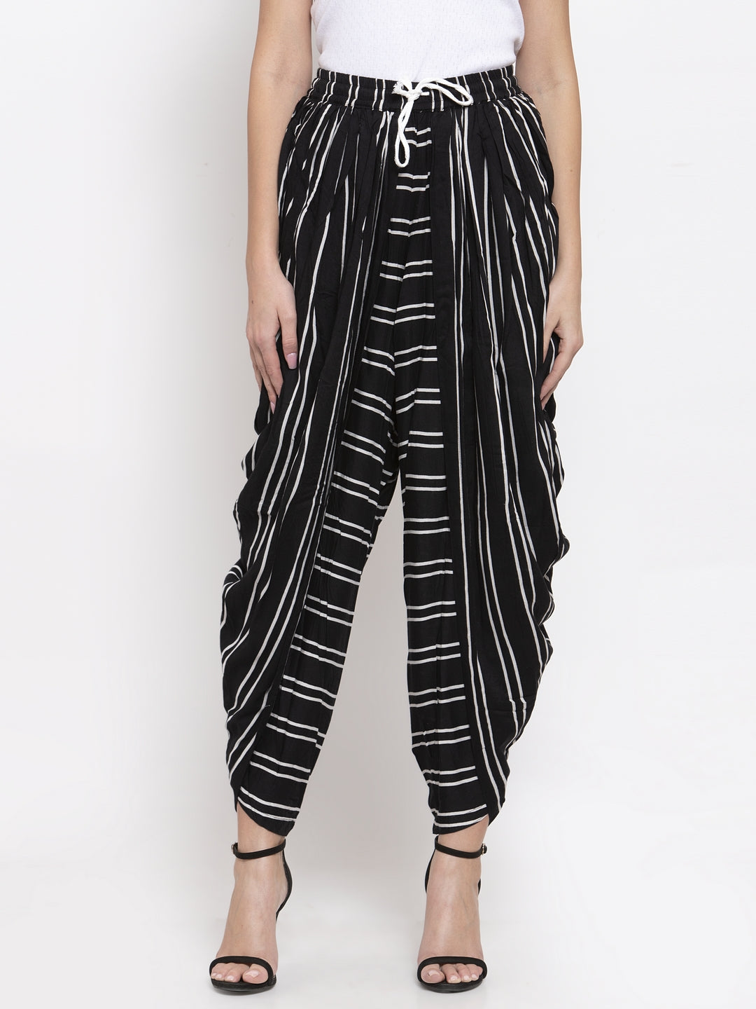 Jompers Women Black Stripped Dhoti