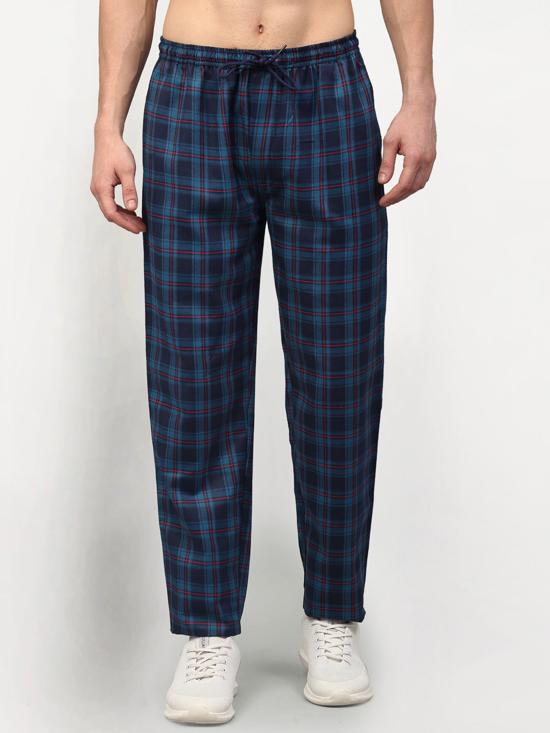 Jainish Men's Blue Cotton Checked Track Pants ( JOG 018Blue )