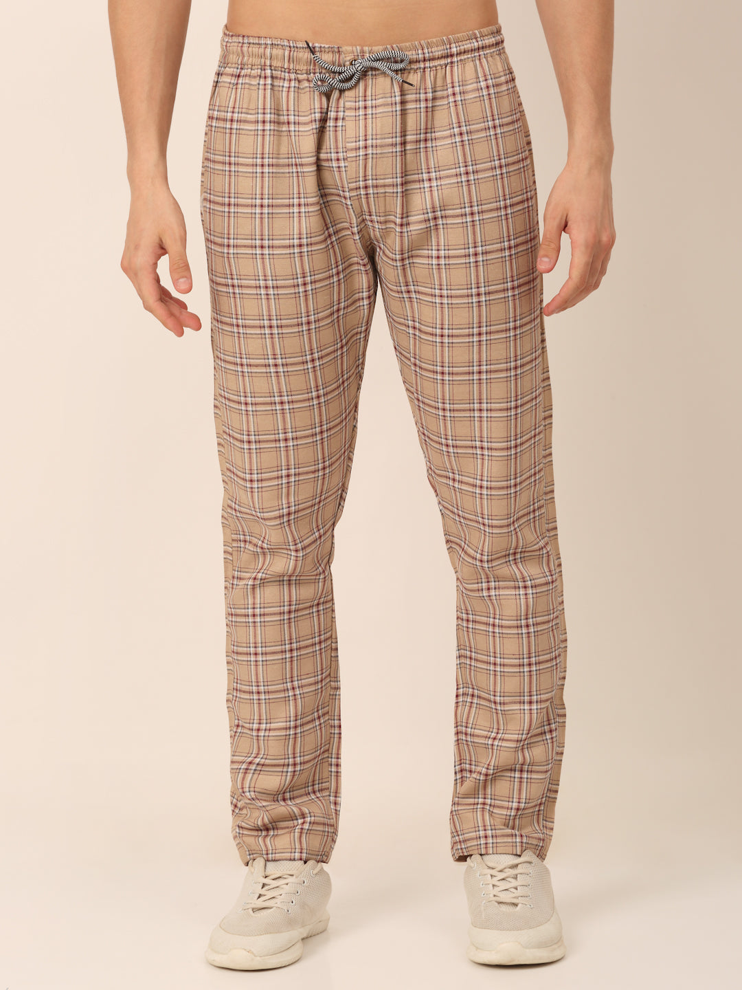 Jainish Men's Checked Cotton Track Pants - Brown