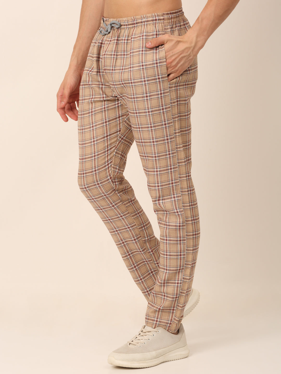 Jainish Men's Checked Cotton Track Pants - Brown