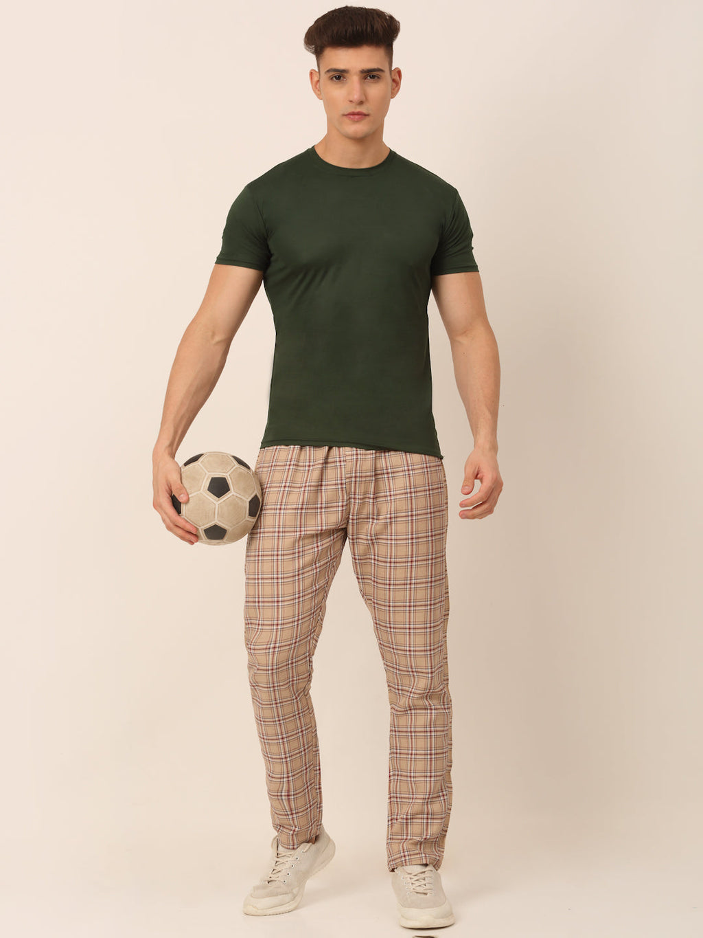 Jainish Men's Checked Cotton Track Pants - Brown
