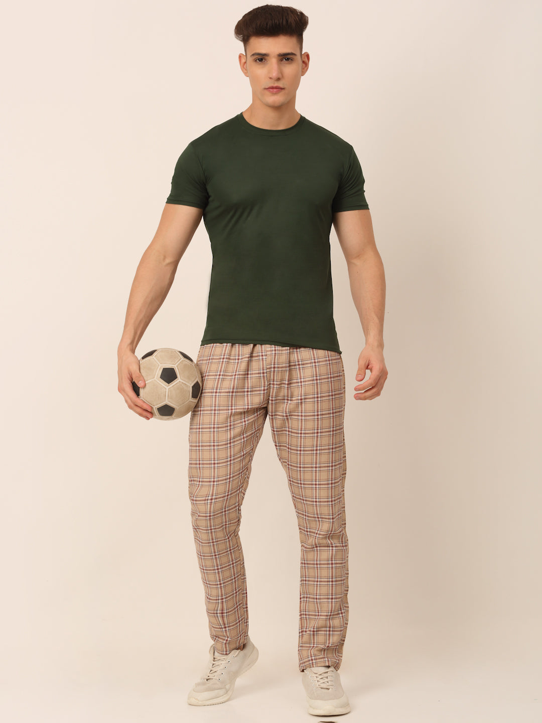 Jainish Men's Checked Cotton Track Pants - Brown
