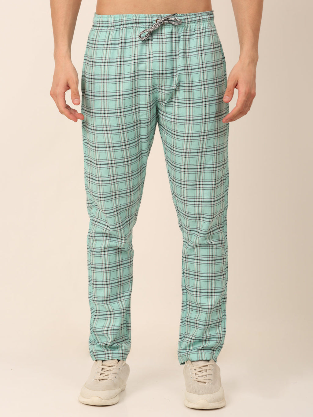 Jainish Men's Checked Cotton Track Pants - Green