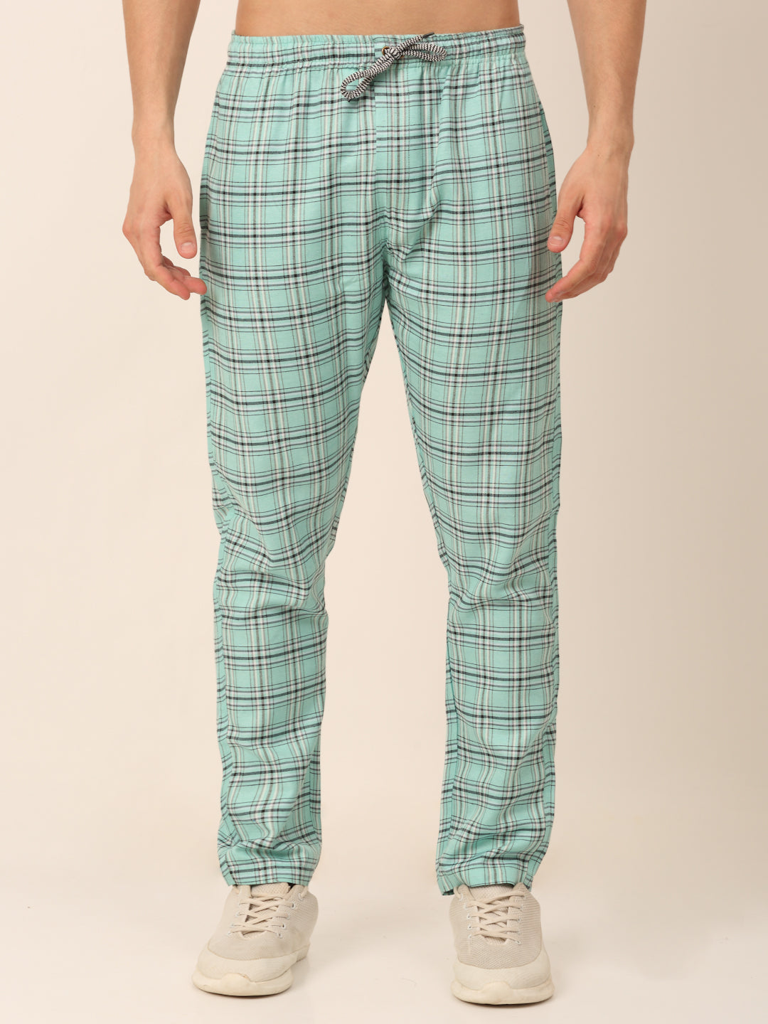 Jainish Men's Checked Cotton Track Pants - Green