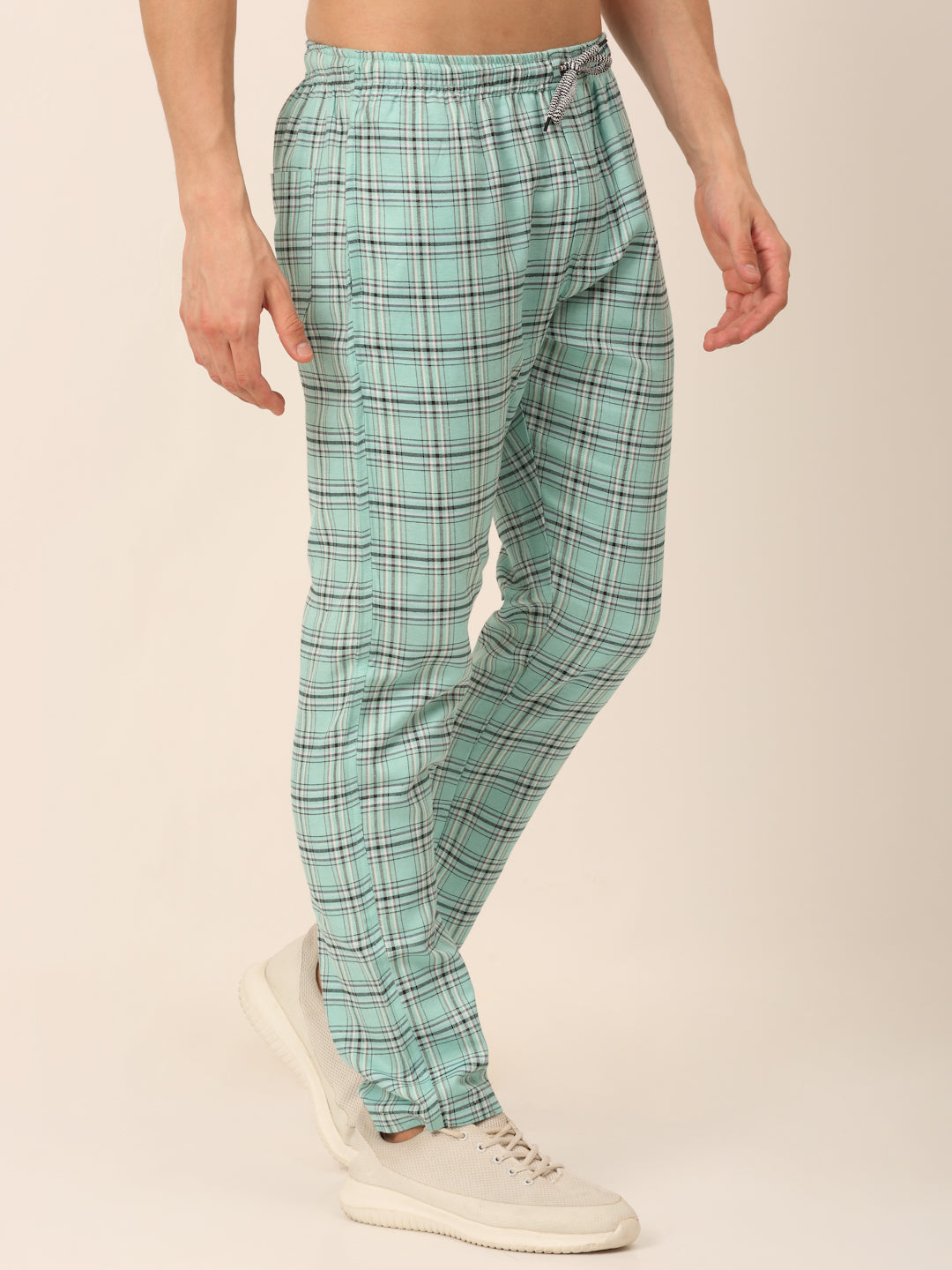 Jainish Men's Checked Cotton Track Pants - Green