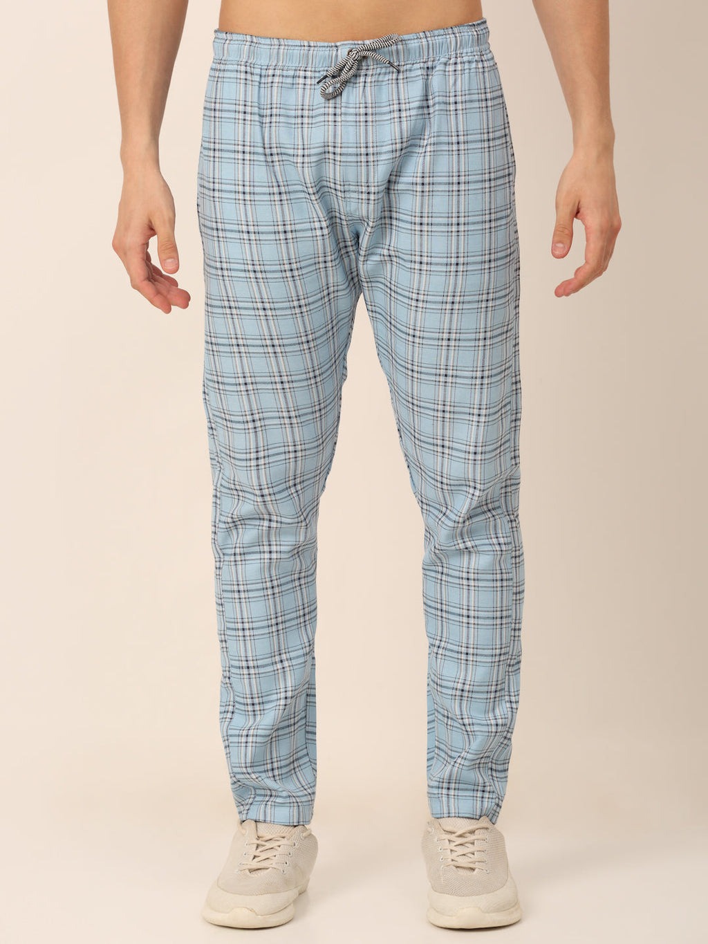 Jainish Men's Checked Cotton Track Pants - Sky Blue