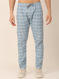 Jainish Men's Checked Cotton Track Pants - Sky Blue