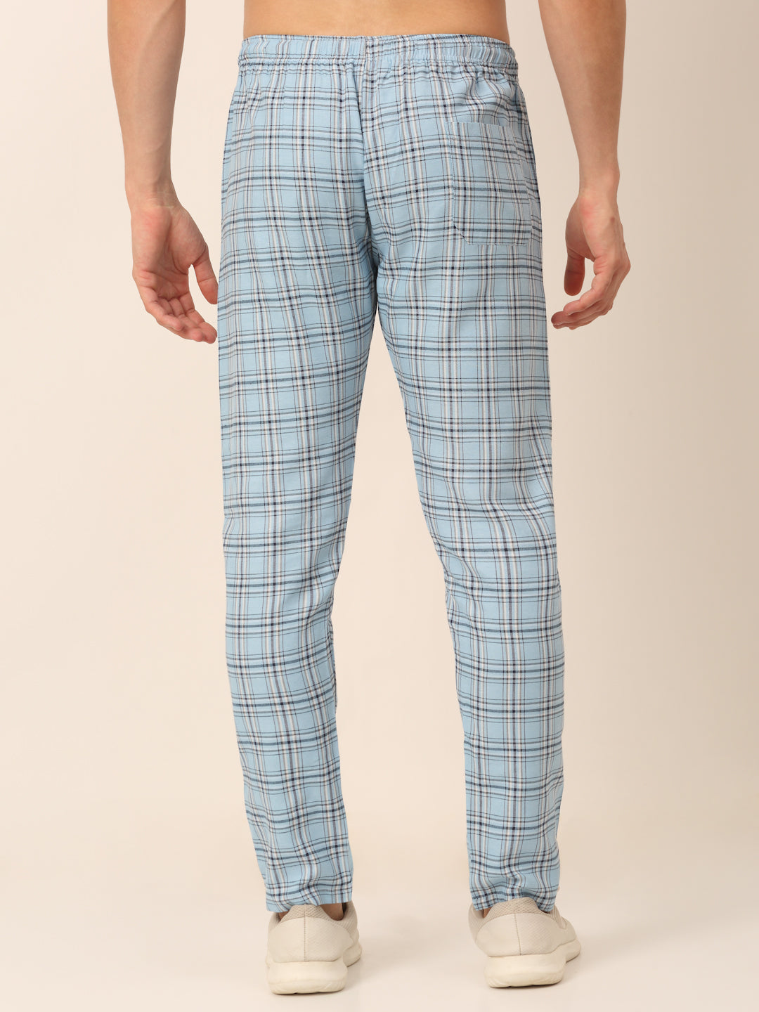 Jainish Men's Checked Cotton Track Pants - Sky Blue