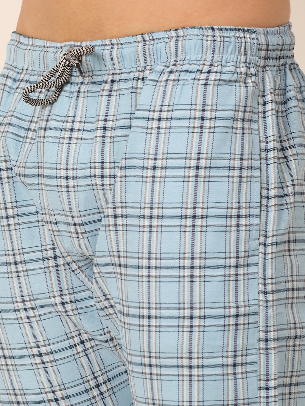 Jainish Men's Checked Cotton Track Pants - Sky Blue