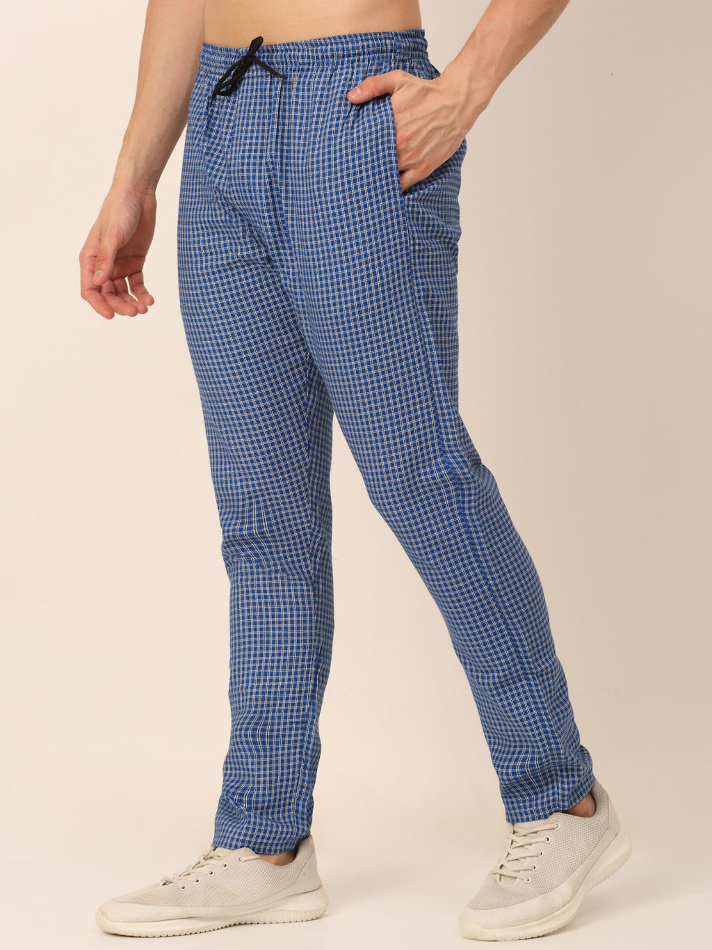 Jainish Men's Checked Cotton Track Pants - Blue