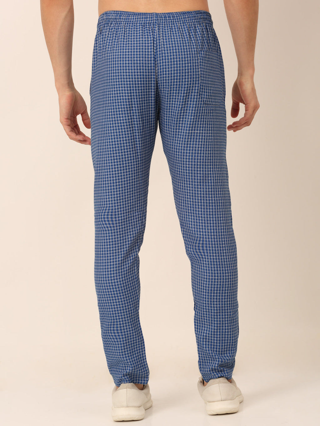 Jainish Men's Checked Cotton Track Pants - Blue