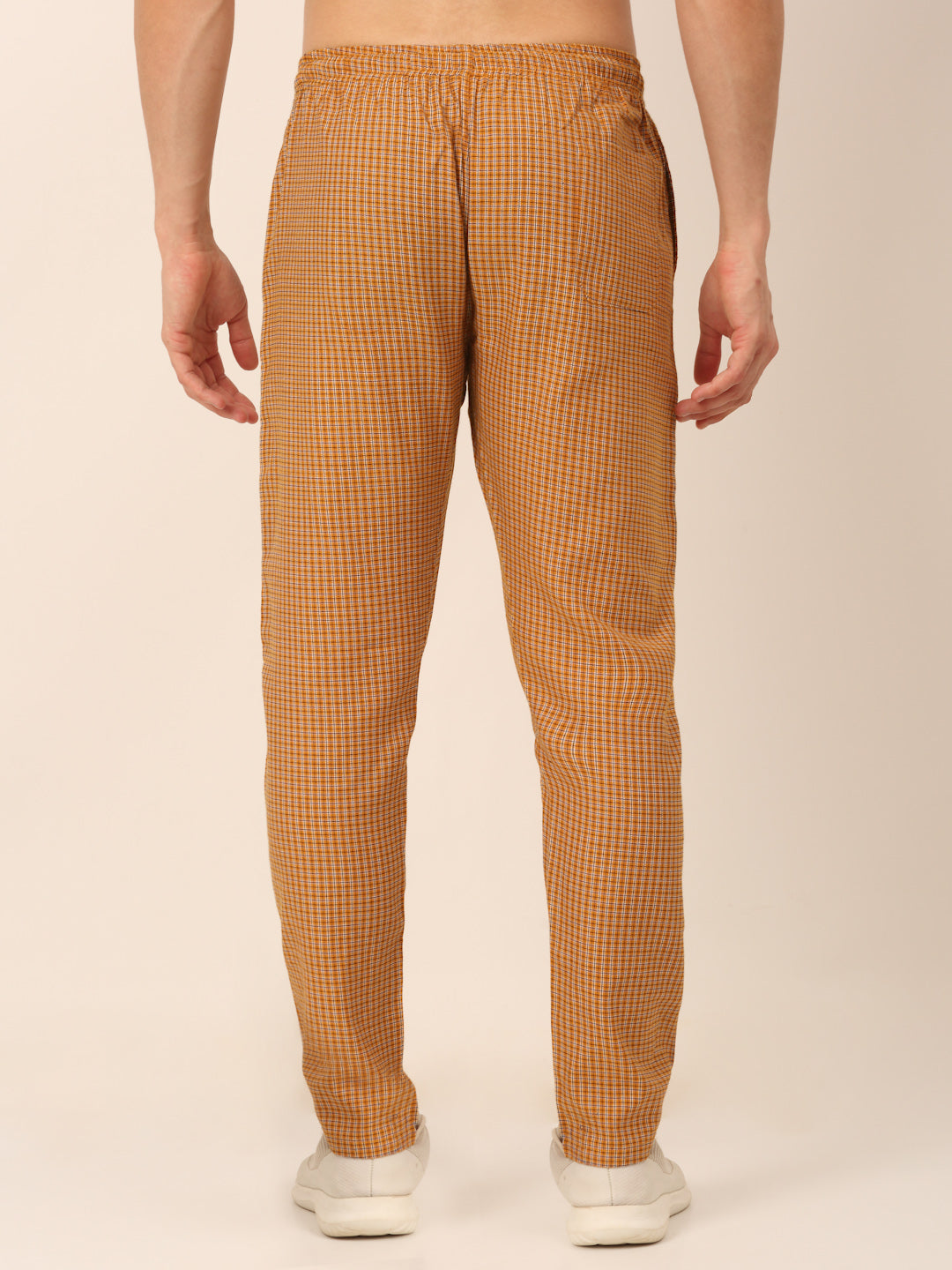 Jainish Men's Checked Cotton Track Pants - Mustard
