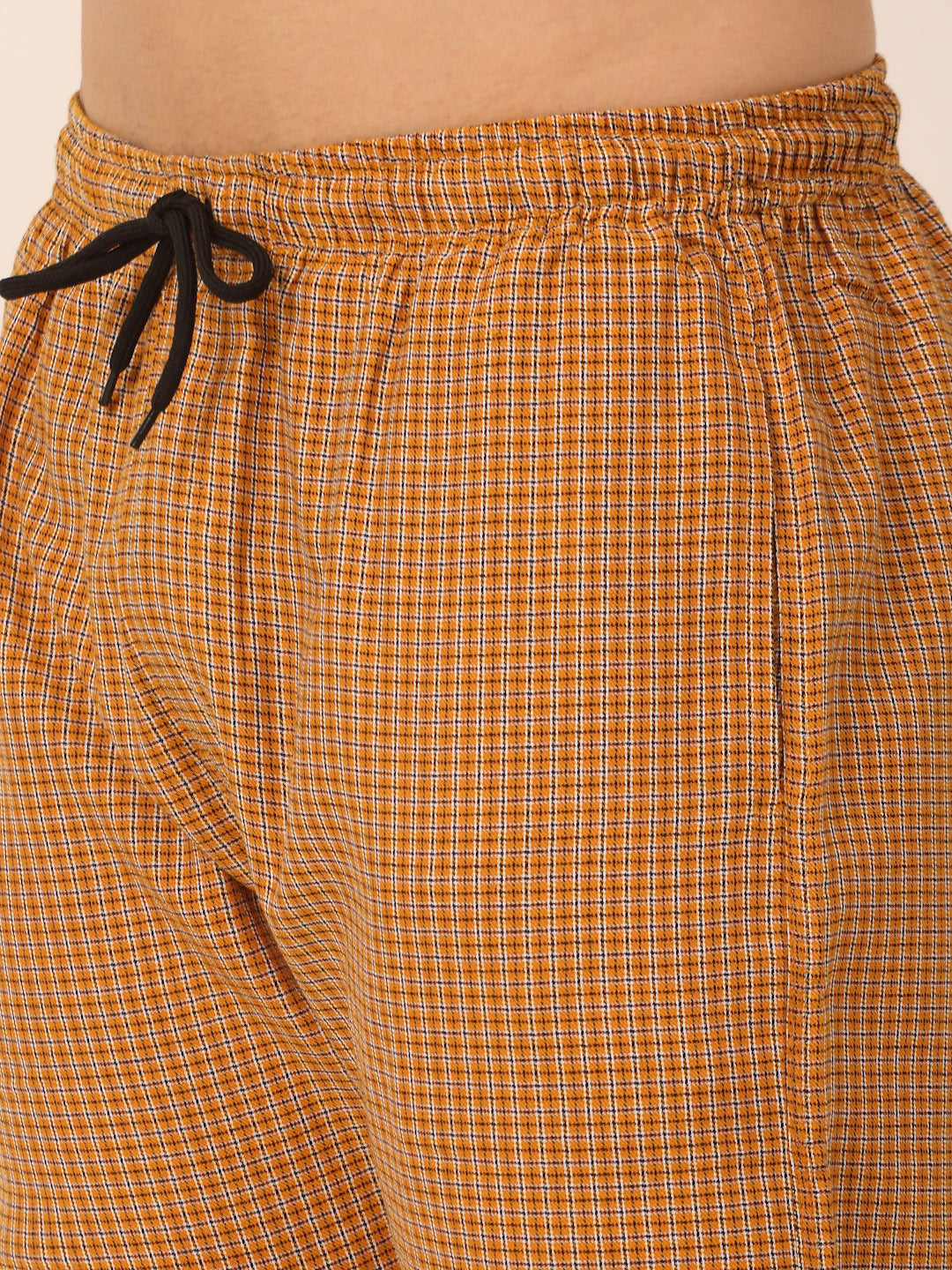 Jainish Men's Checked Cotton Track Pants - Mustard
