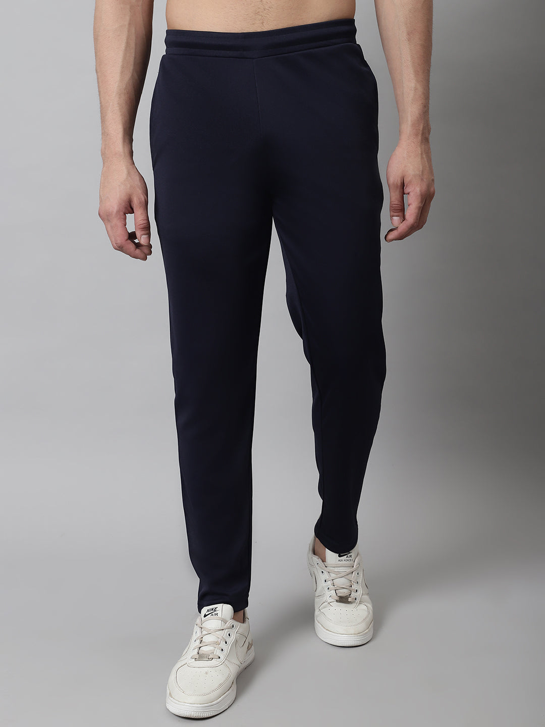 Jainish Men's Navy Blue Solid Streachable Lycra Trackpants