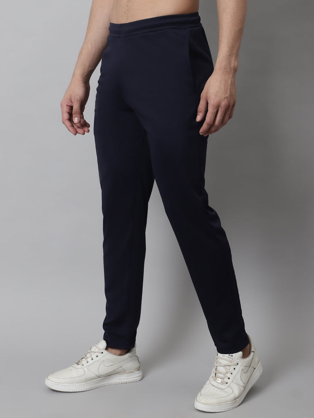 Jainish Men's Navy Blue Solid Streachable Lycra Trackpants