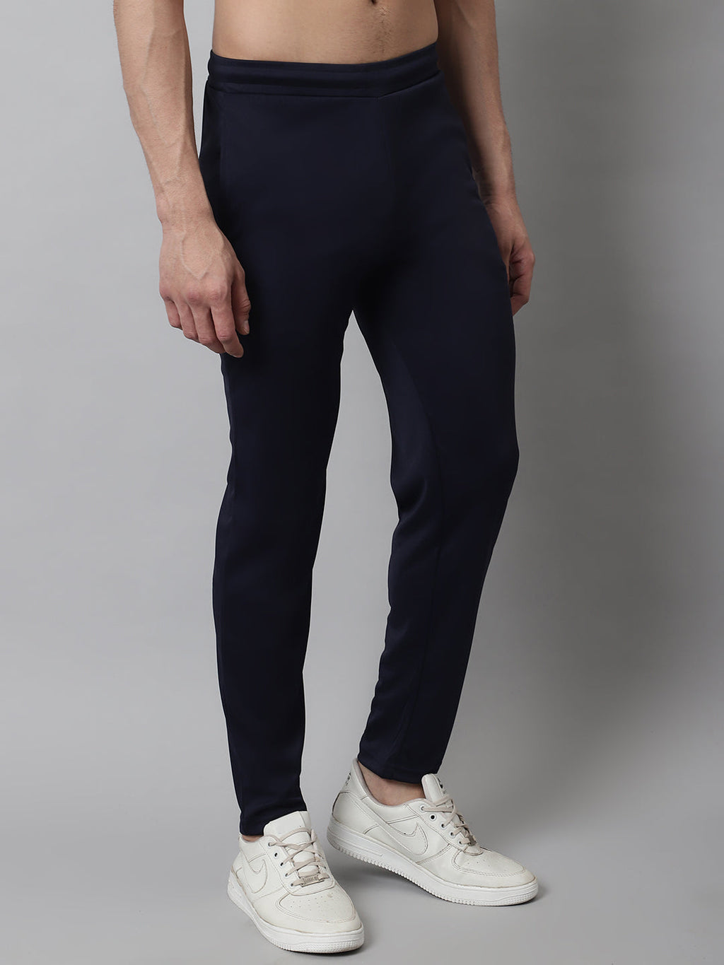 Jainish Men's Navy Blue Solid Streachable Lycra Trackpants