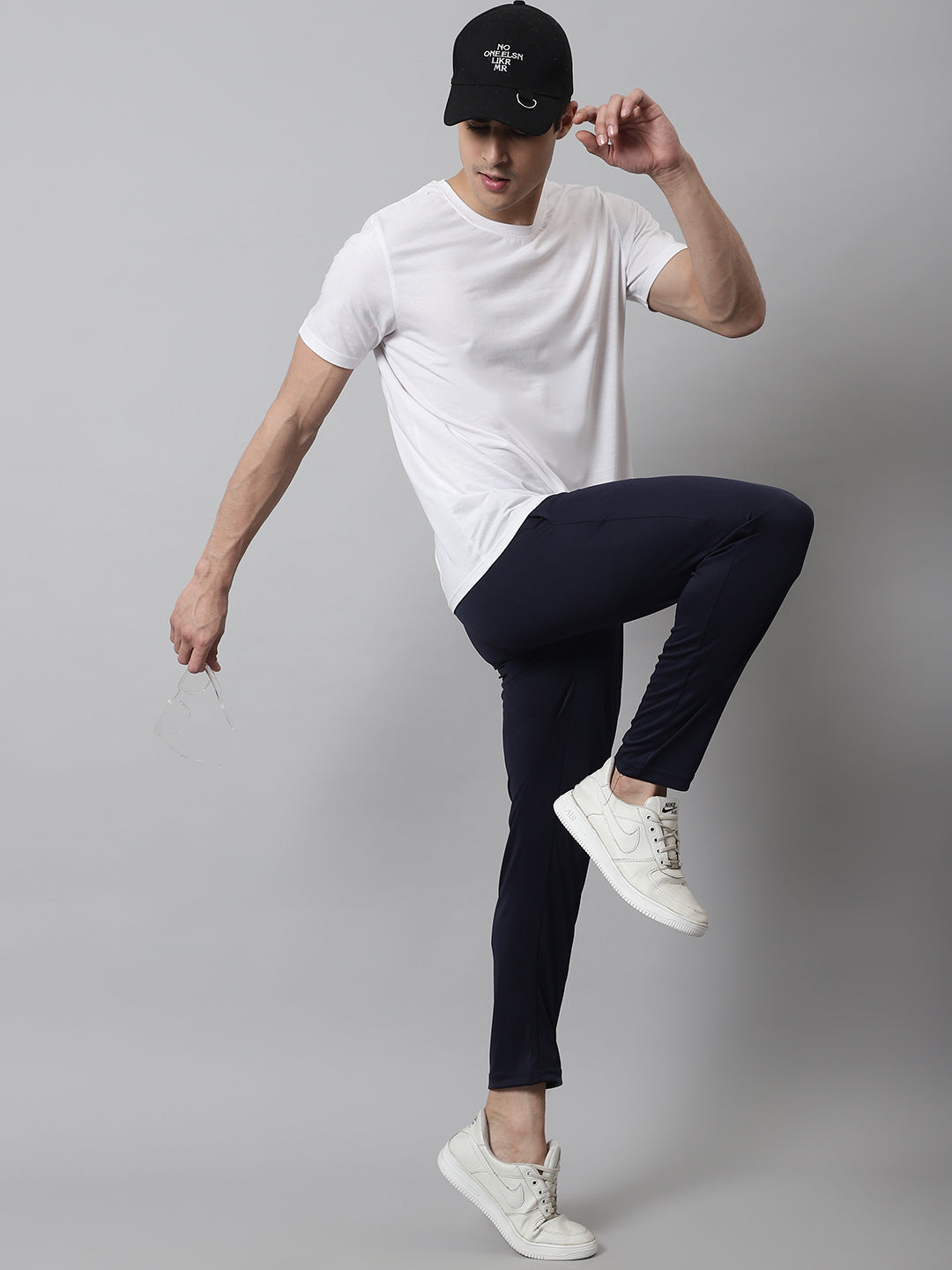Jainish Men's Navy Blue Solid Streachable Lycra Trackpants