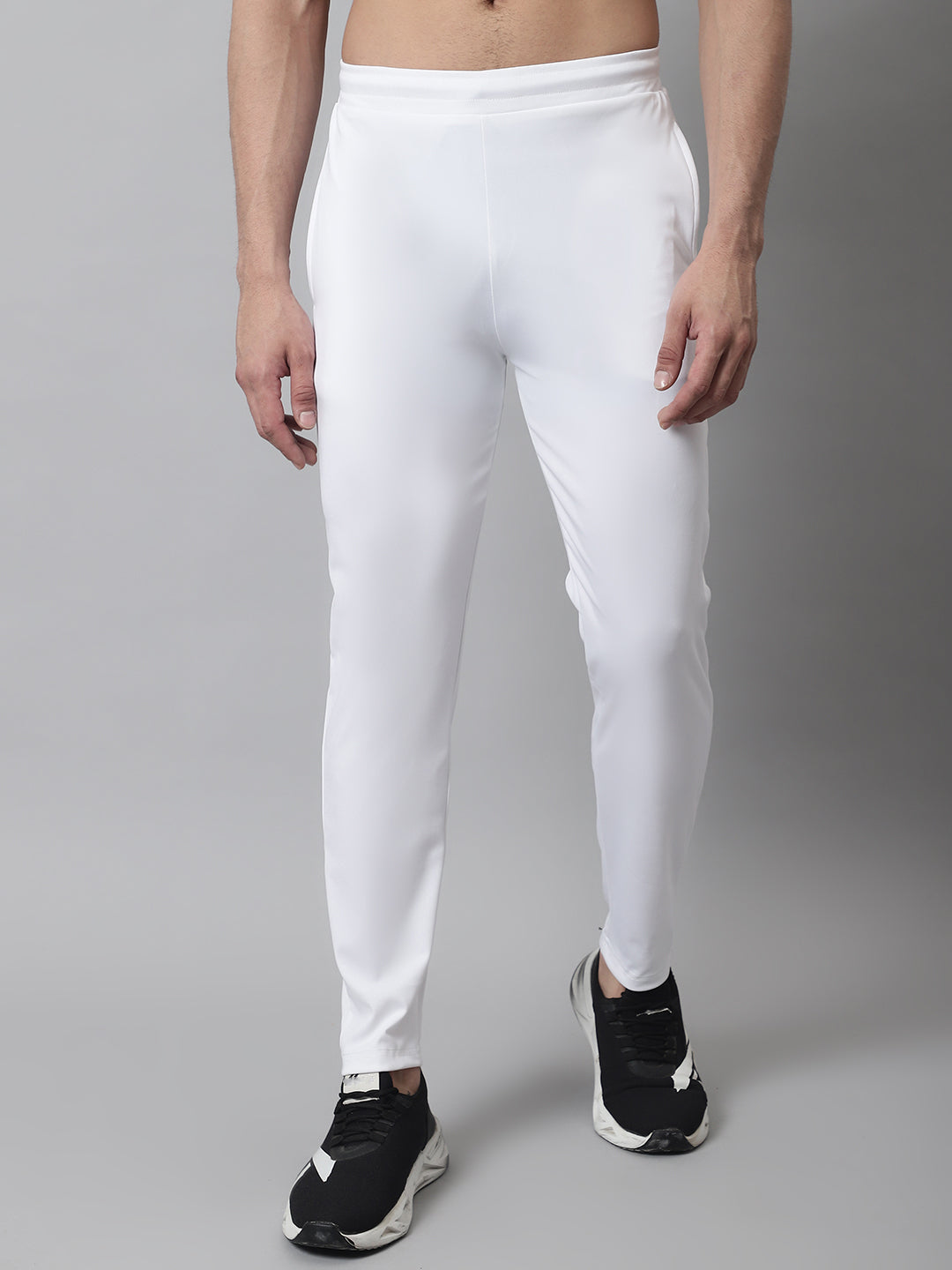 Jainish Men's White Solid Streachable Lycra Trackpants