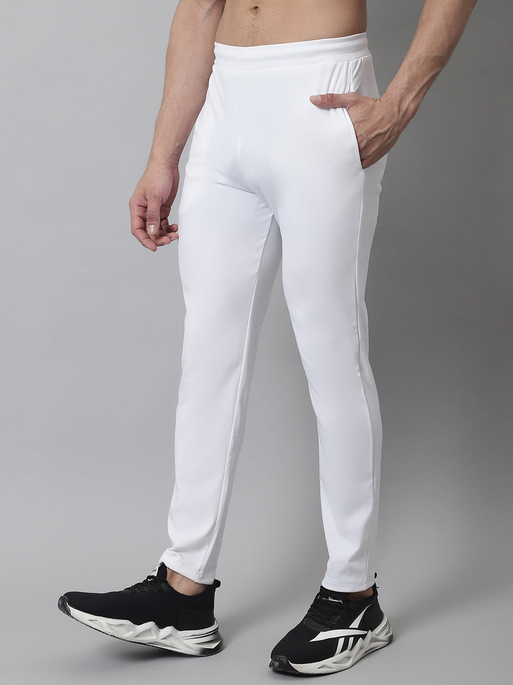 Jainish Men's White Solid Streachable Lycra Trackpants