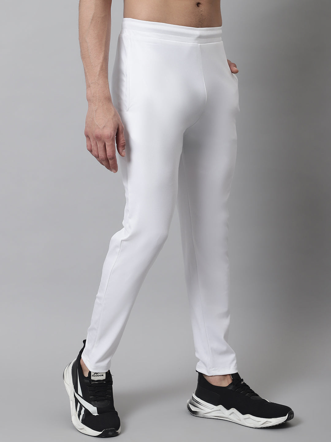 Jainish Men's White Solid Streachable Lycra Trackpants
