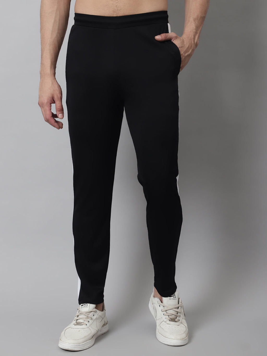 Jainish Men's Black and White Striped Streachable Lycra Trackpants