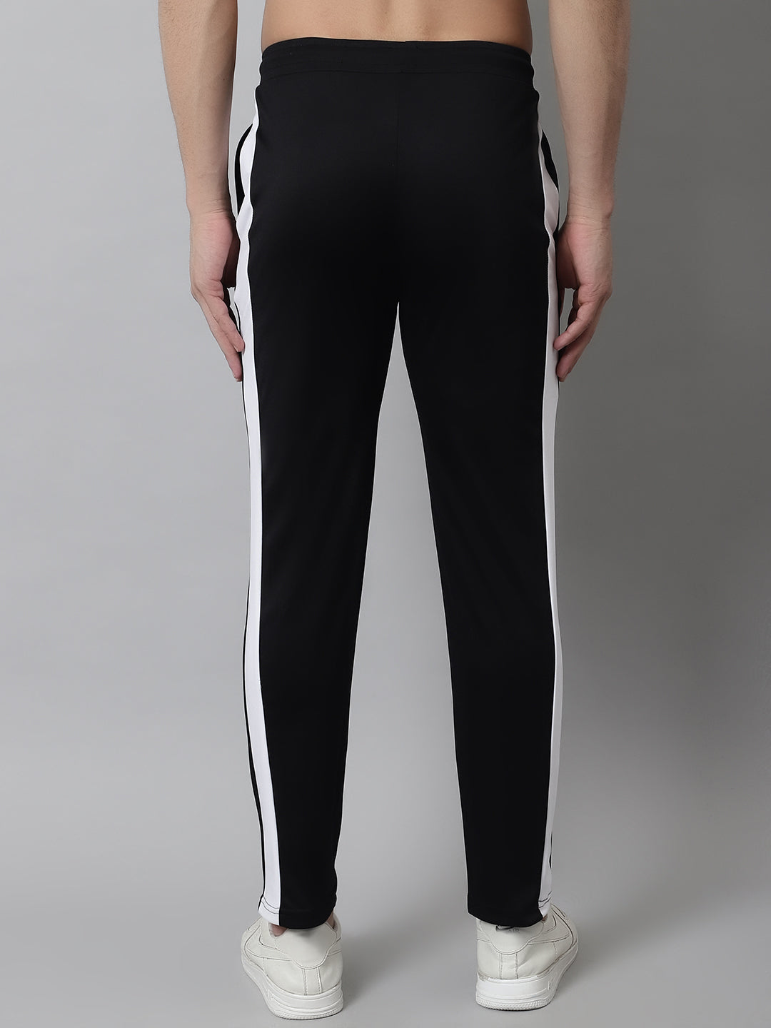 Jainish Men's Black and White Striped Streachable Lycra Trackpants