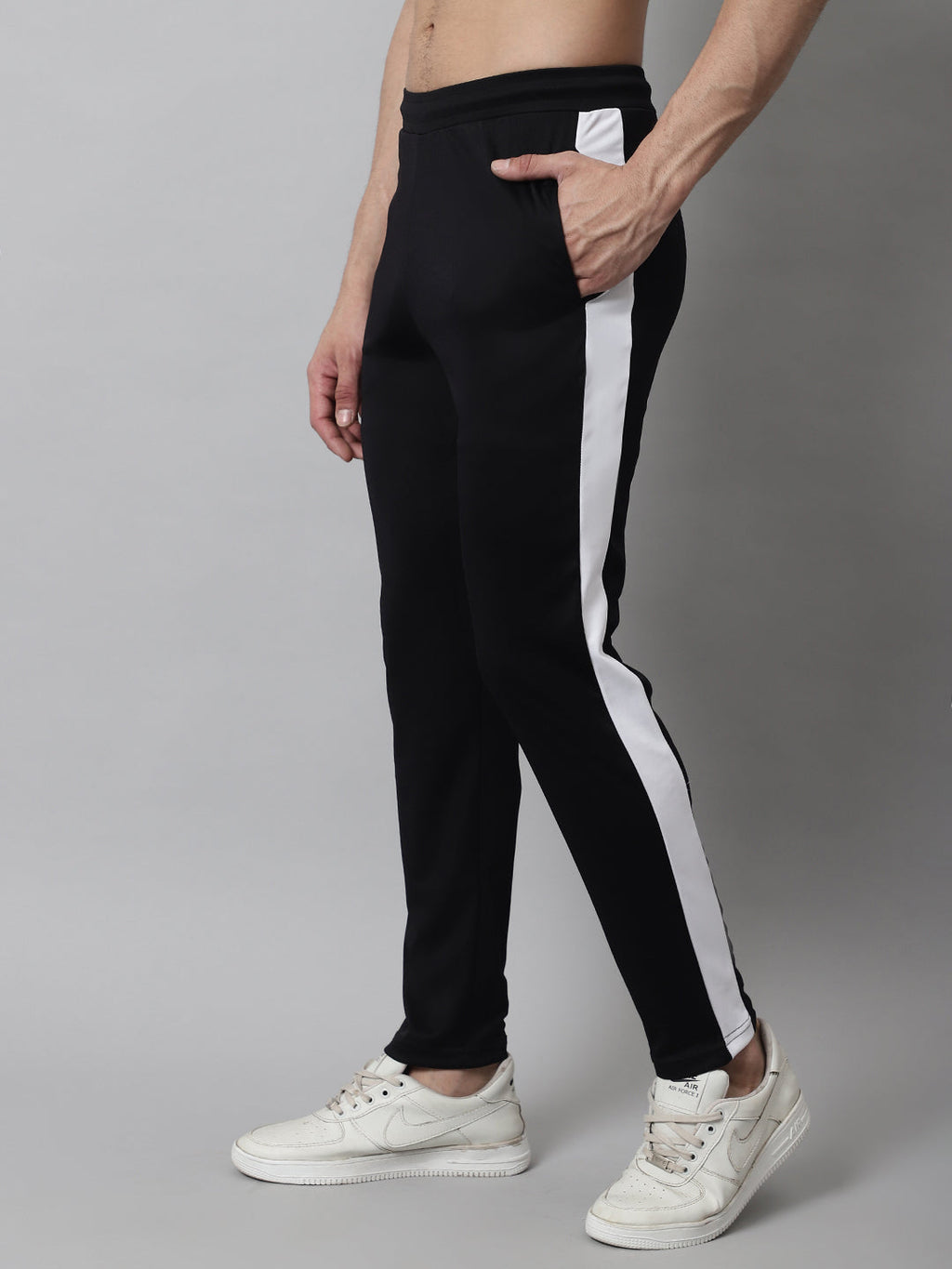 Jainish Men's Black and White Striped Streachable Lycra Trackpants