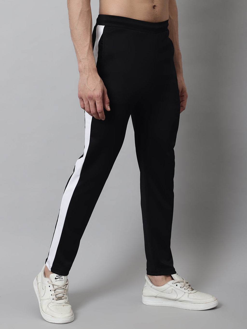 Jainish Men's Black and White Striped Streachable Lycra Trackpants