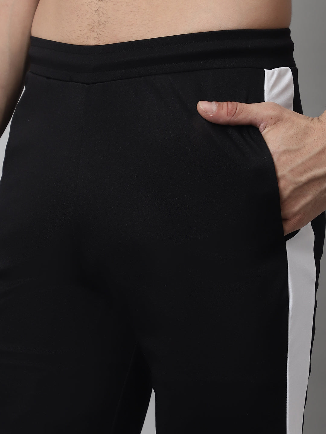 Jainish Men's Black and White Striped Streachable Lycra Trackpants