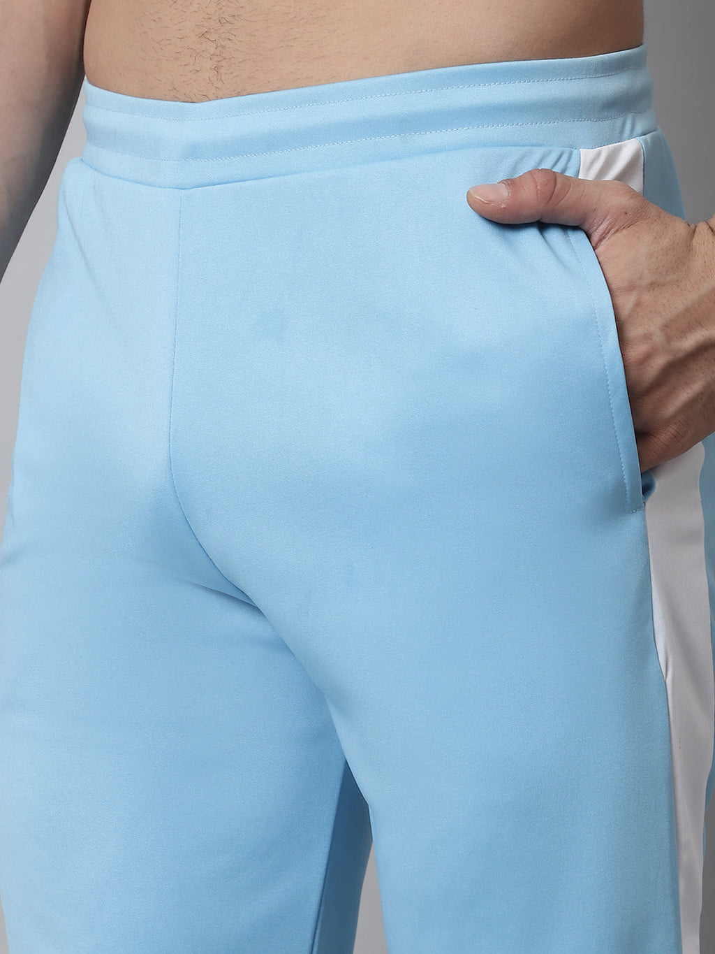 Jainish Men's Sky Blue and White Striped Streachable Lycra Trackpants