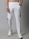 Jainish Men's White and Black Striped Streachable Lycra Trackpants