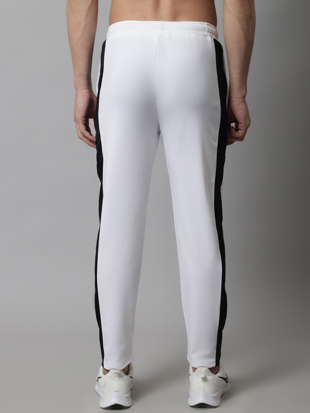 Jainish Men's White and Black Striped Streachable Lycra Trackpants