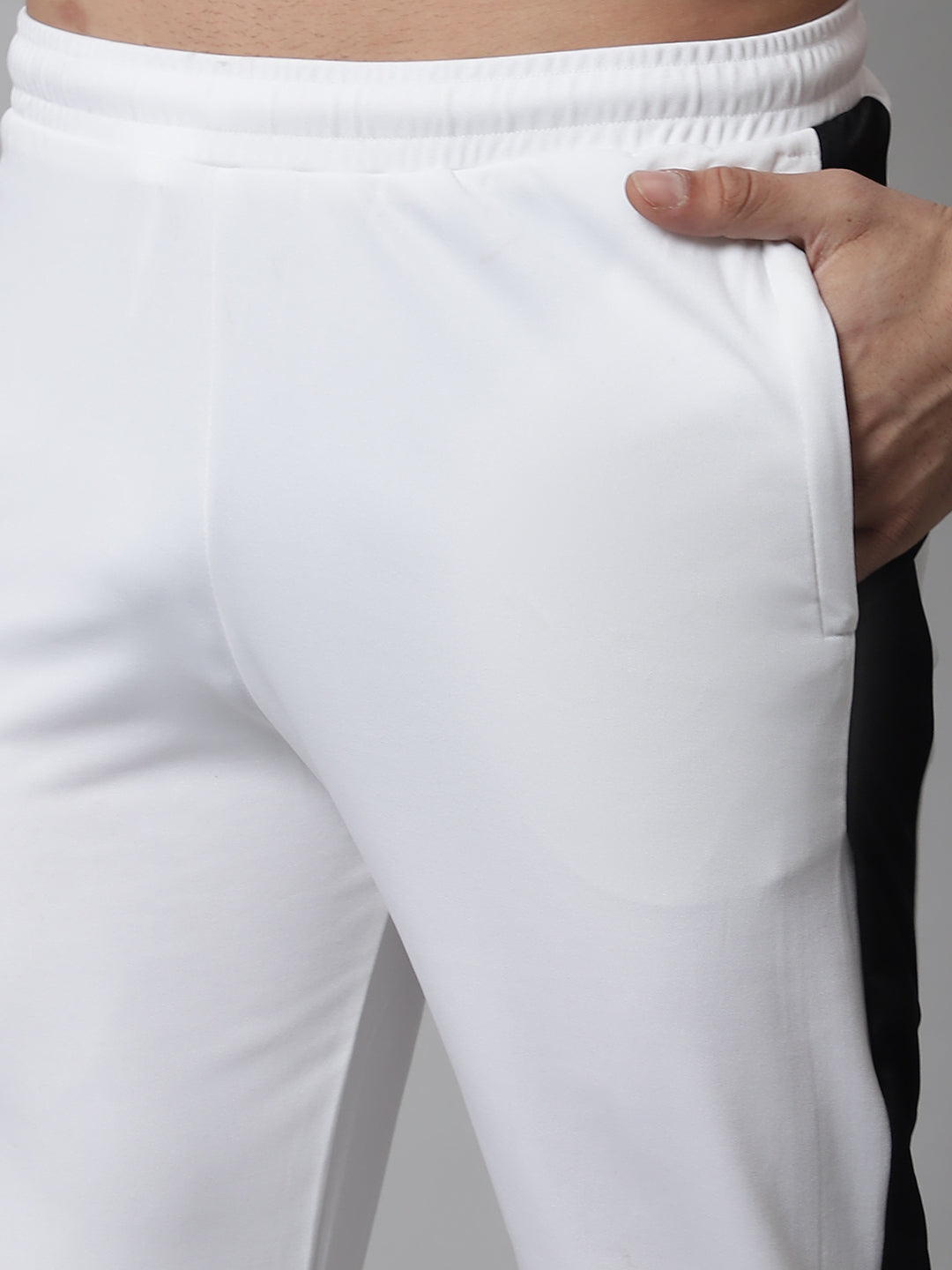 Jainish Men's White and Black Striped Streachable Lycra Trackpants
