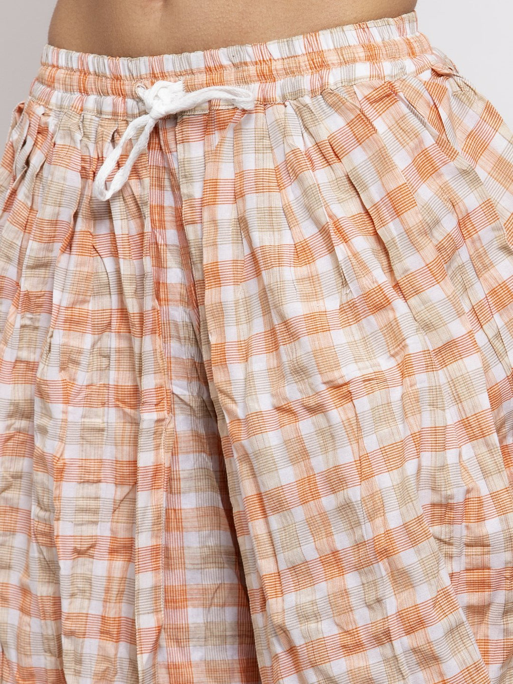 Jompers Women Orange and White Striped Kurta with Dhoti Pants