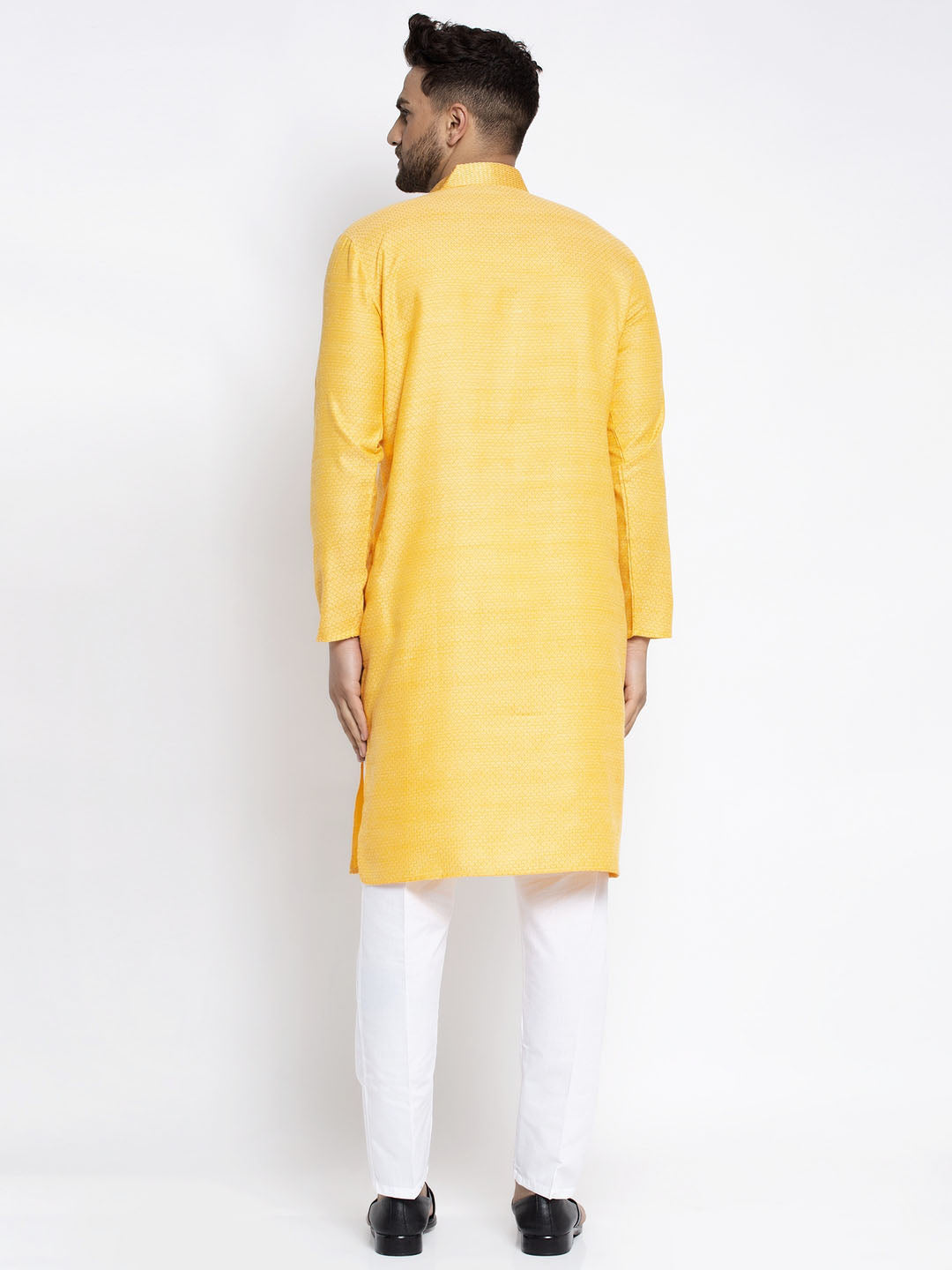 Jompers Men's Yellow Woven Kurta Only