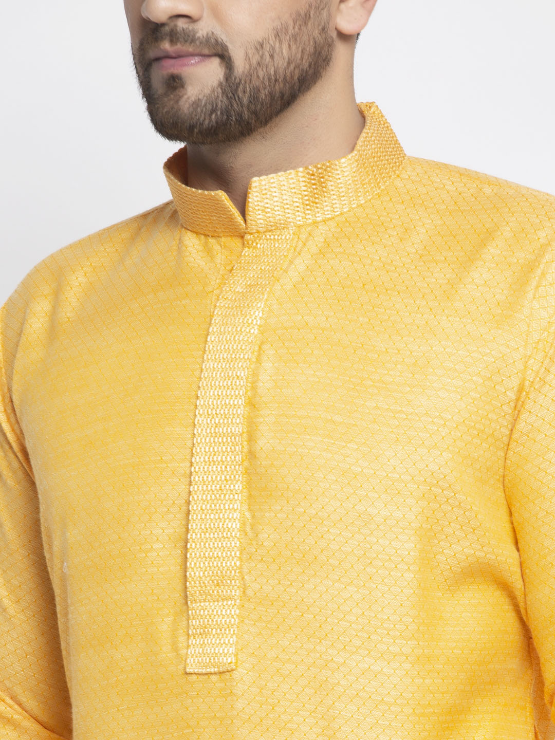 Jompers Men's Yellow Woven Kurta Only