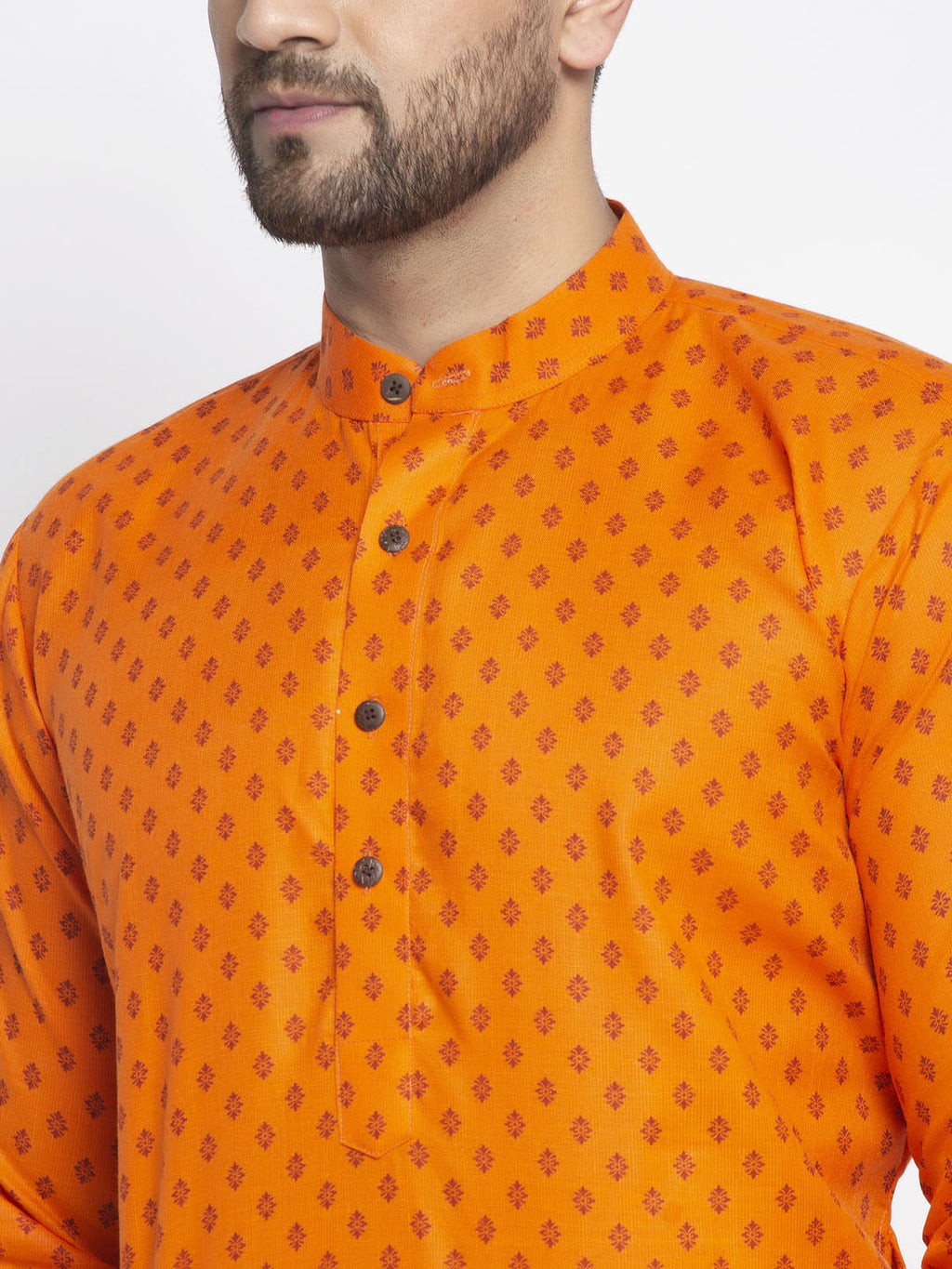 Jompers Men's Orange Printed Kurta Only